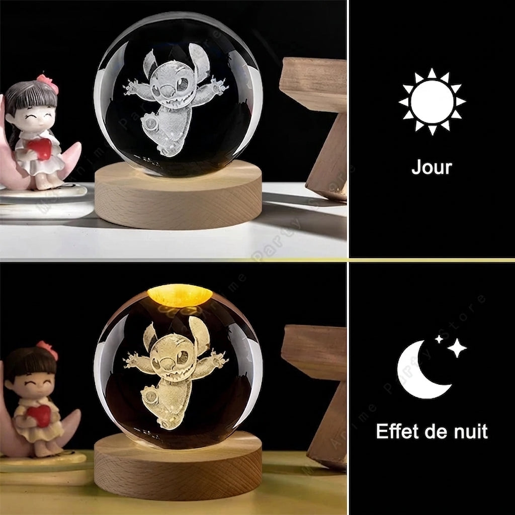 Stitch Crystal – Boule de cristal 3D LED Stitch gravure laser USB