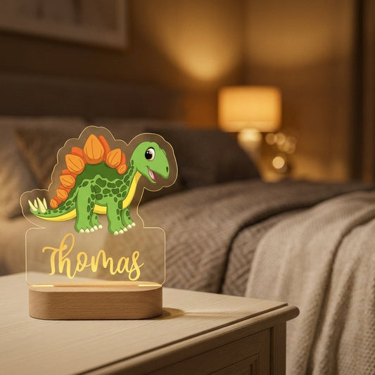 Veilleuse personnalisée dinosaure prénom – Lampe acrylique enfant
