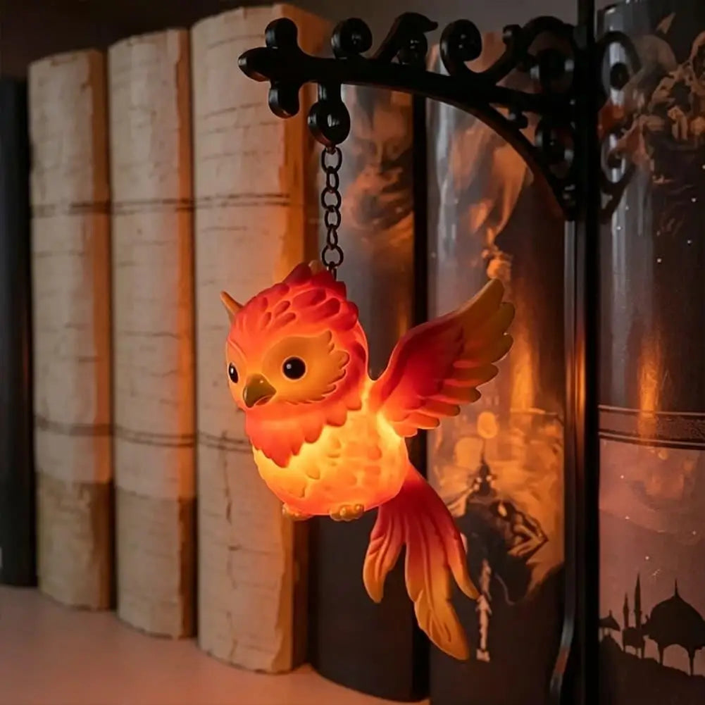 Lanterne suspendue vintage pour bibliothèque, lumière décorative LED pour étagère, jolie lampe de nuit douce et chaude en forme d'oiseau Phénix, ornement artistique pour étagère, décoration intérieure